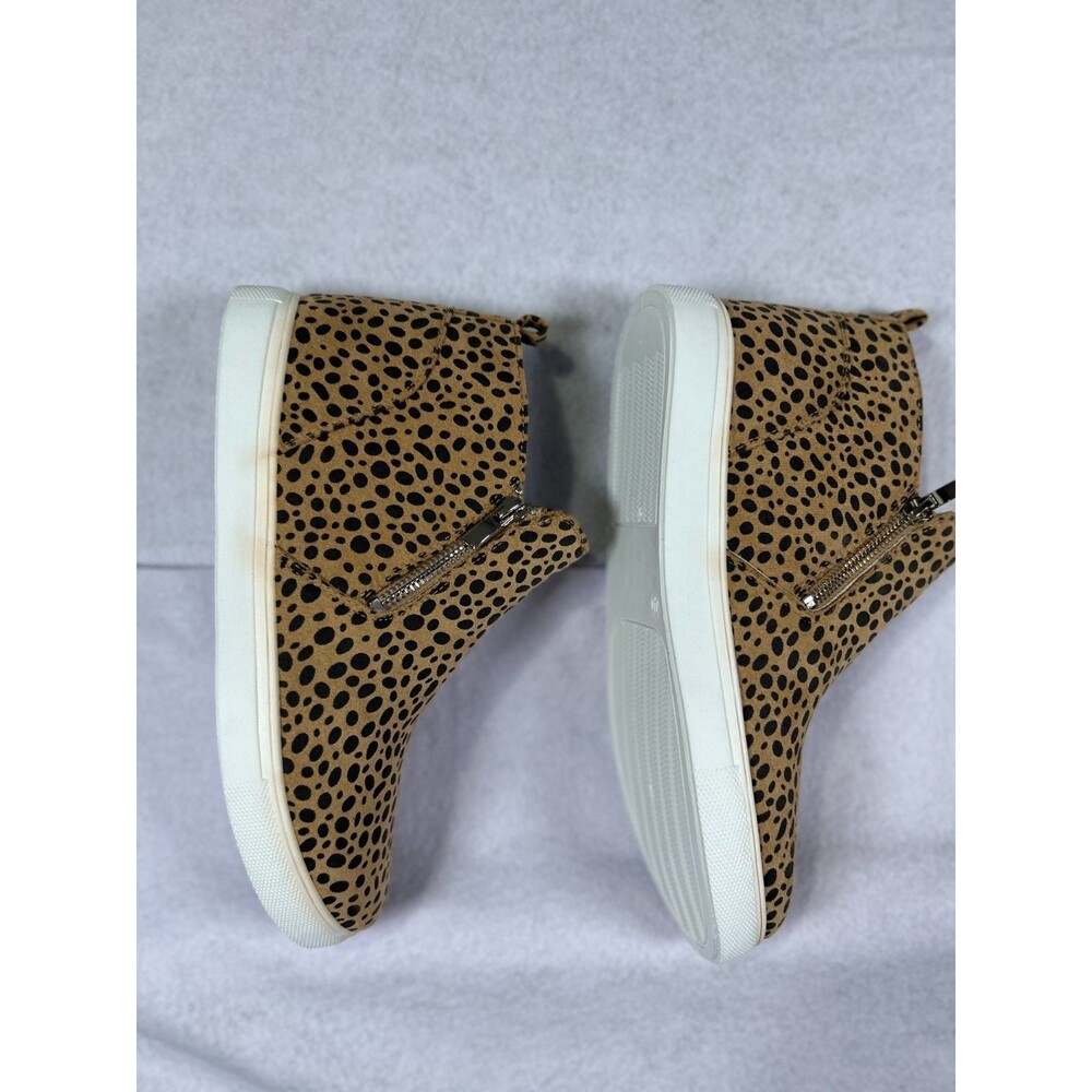 Women Leopard Print 9 Side-Zip Wedge Sneakers Faux Leather Upper Rubber Sole - Picture 11 of 13